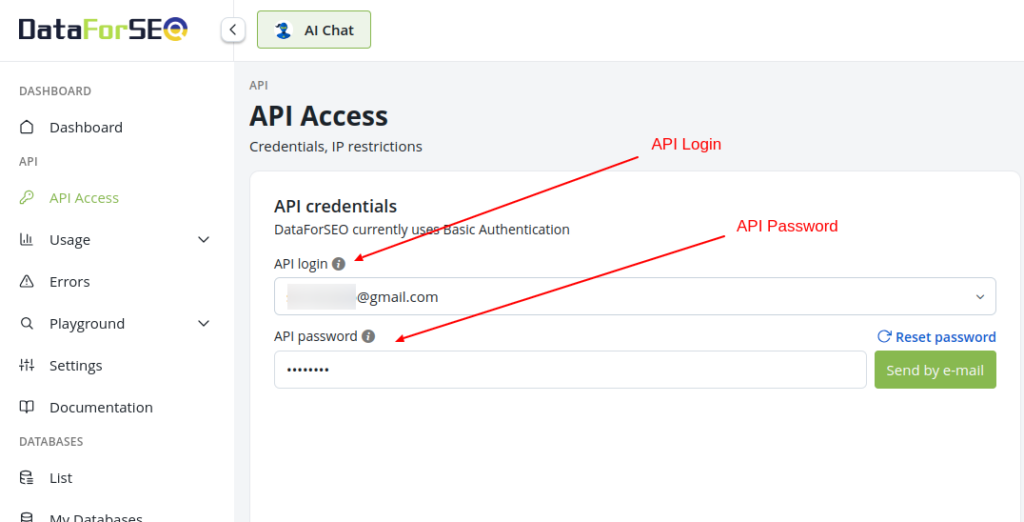Dataforseo api settings